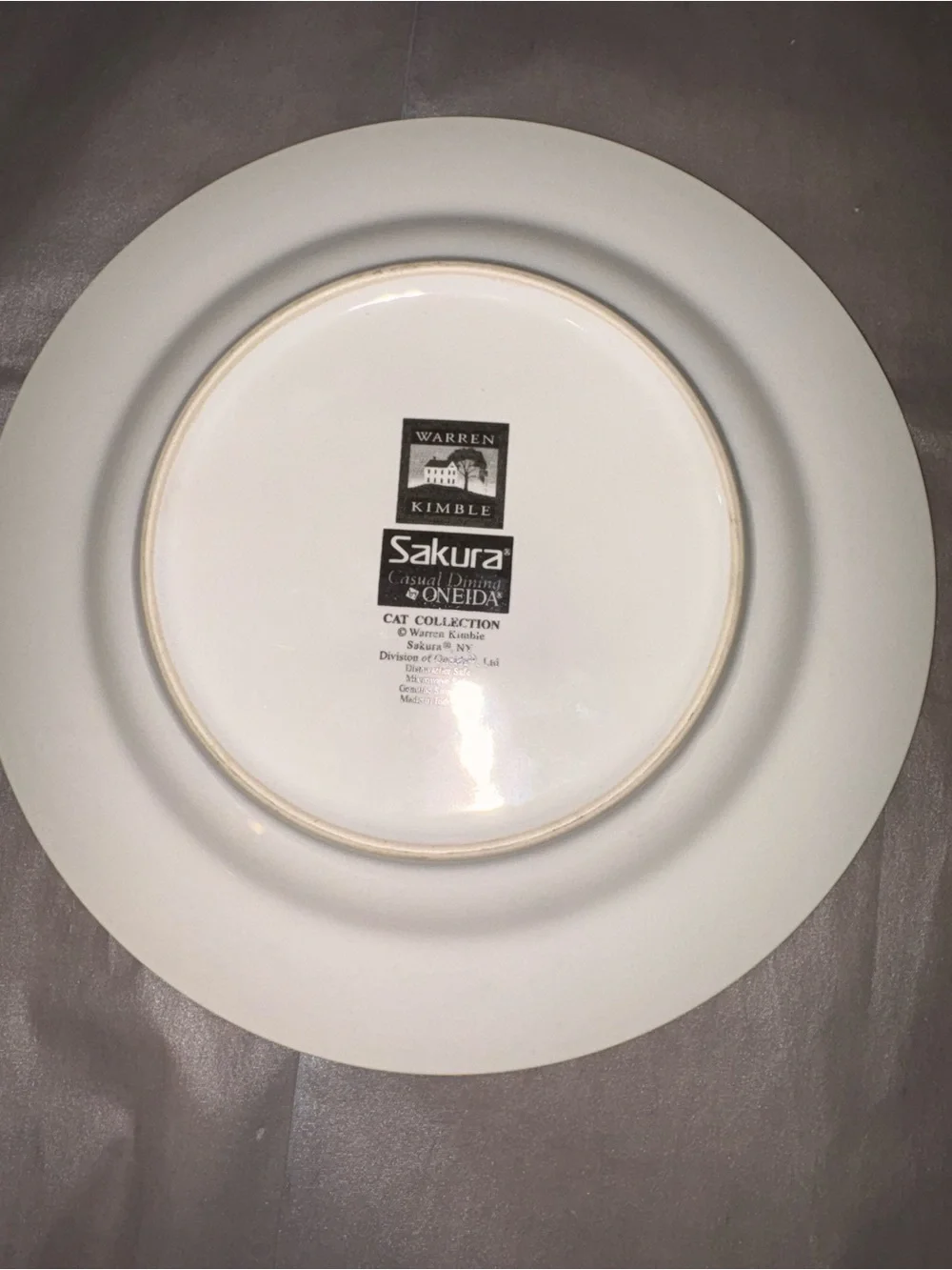 Warren Kimble Cat Collection Sakura Oneida Plate Genuine Stoneware 8” Calico